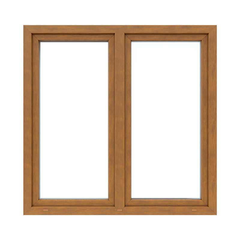 Okno PCV 2-szybowe fasadowe O34S złoty dąb 1465x1435 mm otwierane do wewnątrz prawe Witraż