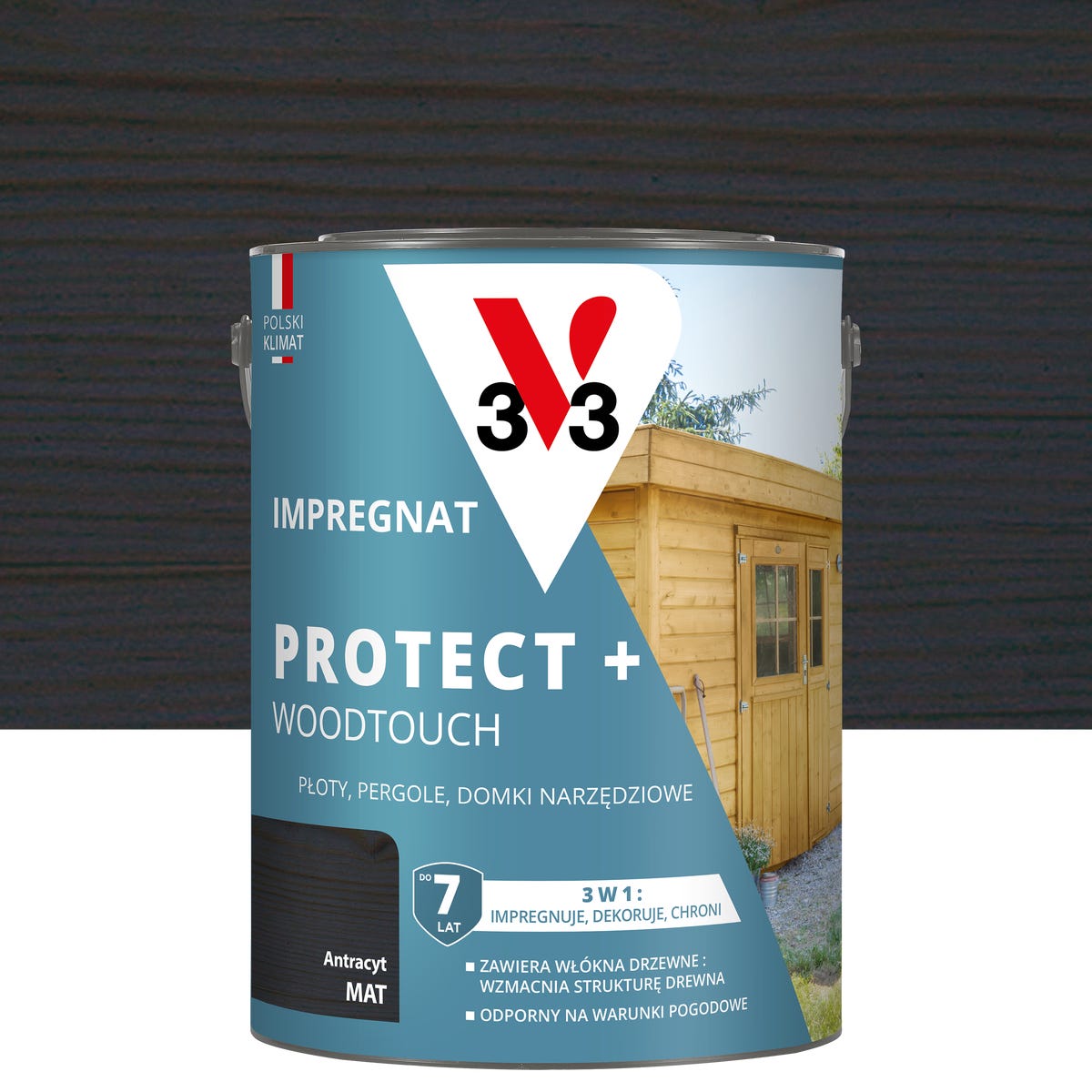Impregnat do drewna Protect + Woodtouch 3w1 Antracyt mat 4.5 l V33