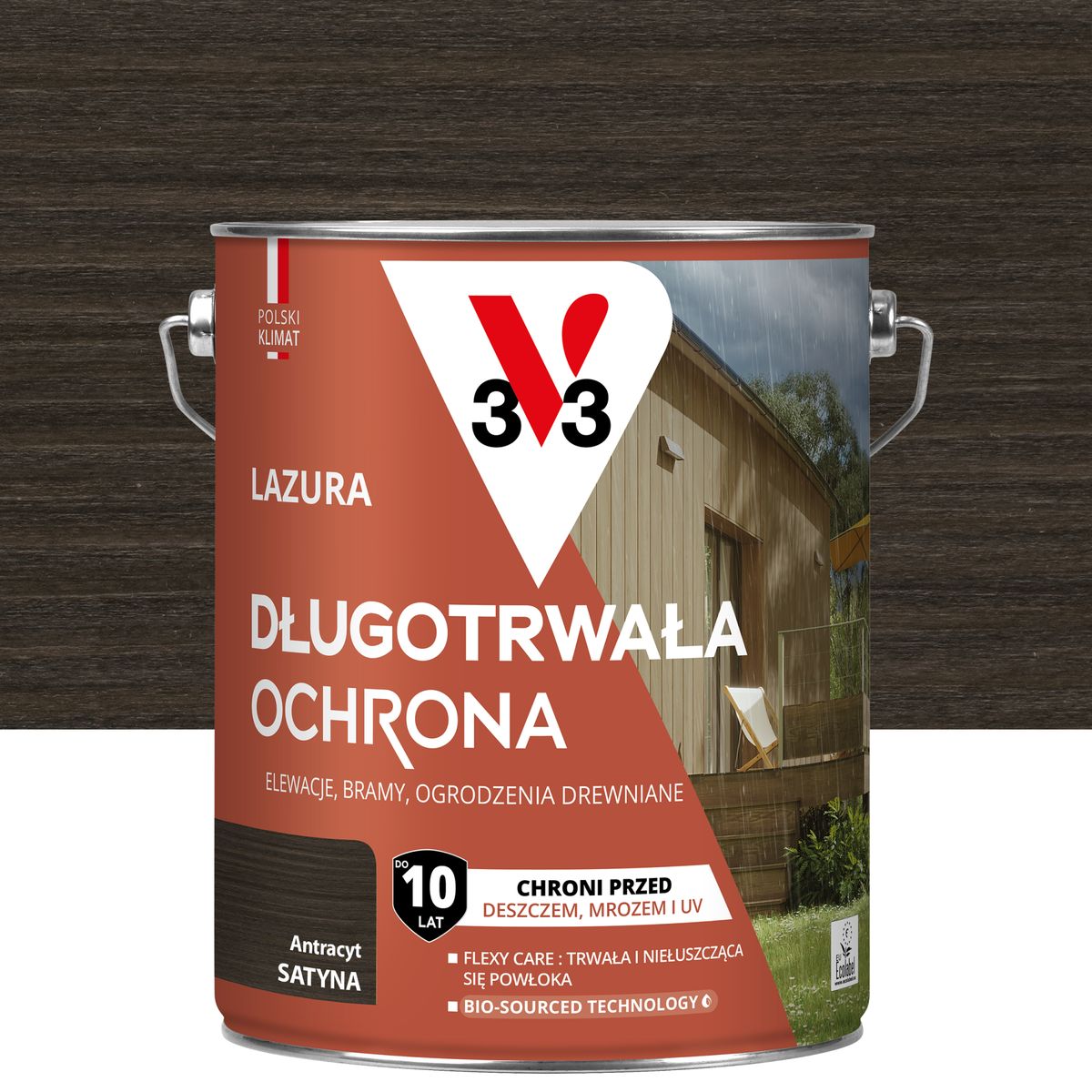 Lazura 10 lat ochrony Antracyt satynowy 4.5 l V33