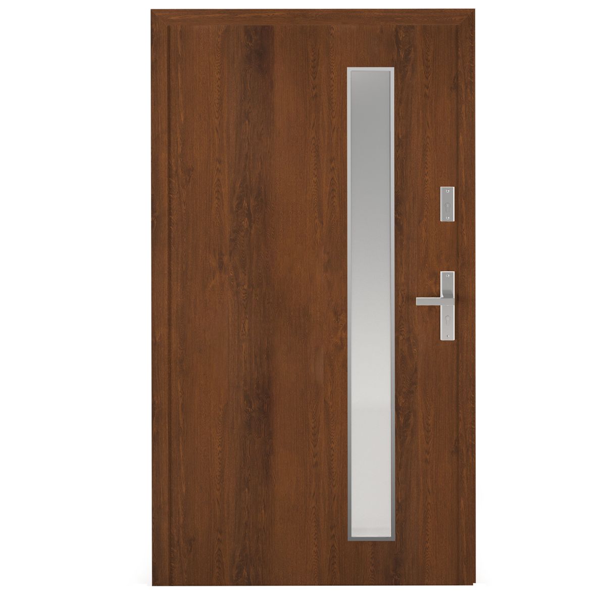 Drzwi zewnętrzne aluminiowo stalowe wejściowe Titanium orzechowe 90 prawe Wiśniowski