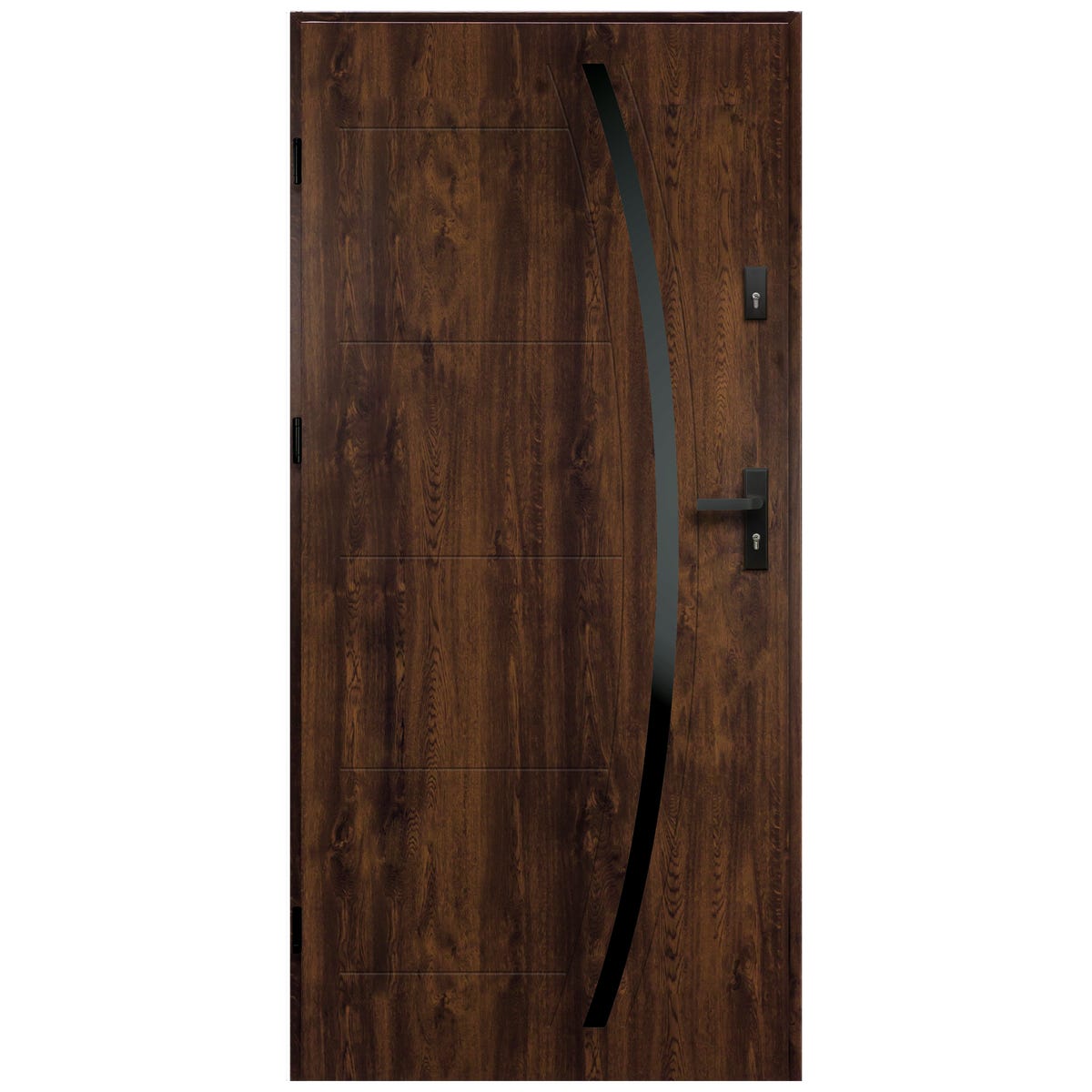 Isoxa Drzwi zewnętrzne stalowe wejściowe Helios Black 68 orzechowe 90 lewe