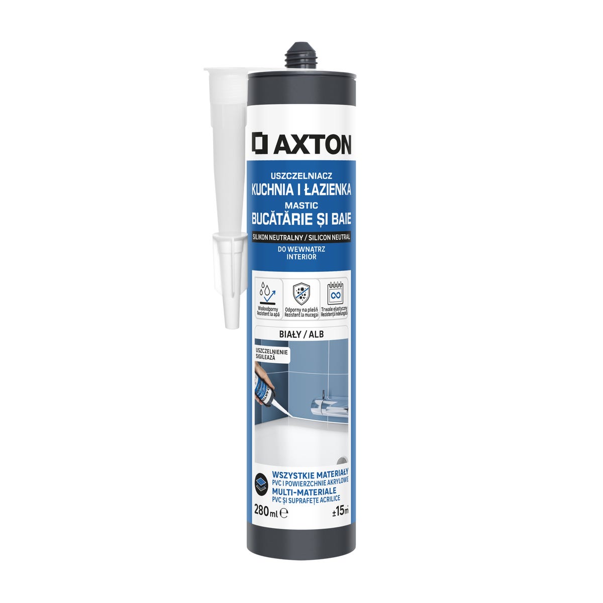 Silikon sanitarny Kuchnia i Łazienka neutralny biały 280 ml Axton