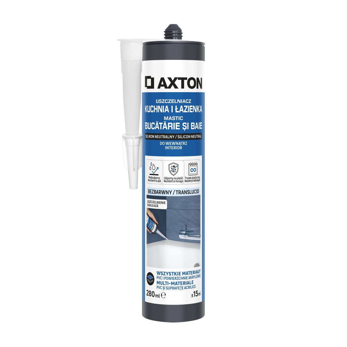 Silikon sanitarny Kuchnia i Łazienka neutralny bezbarwny 280 ml Axton