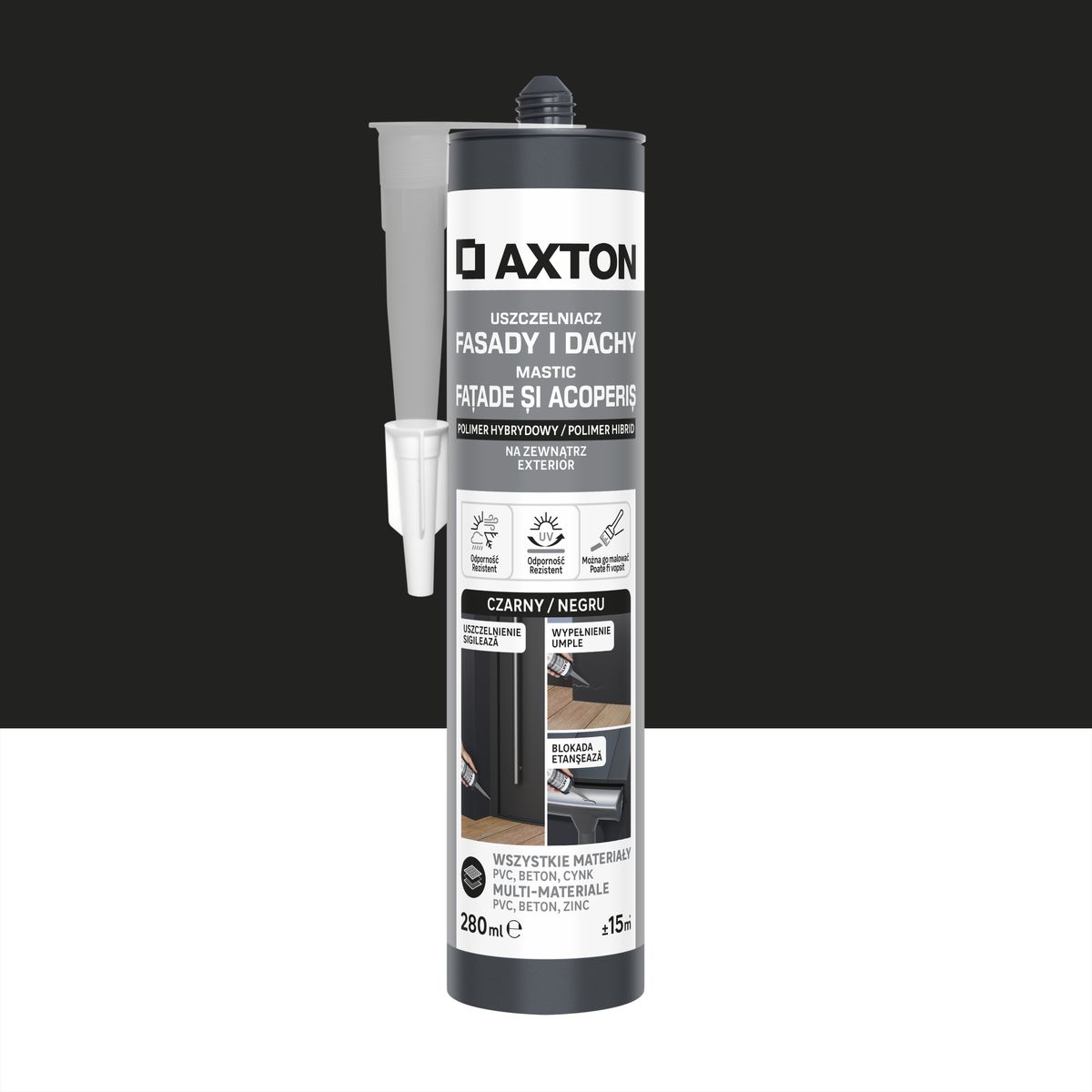 Uszczelniacz do fasad i dachów czarny 280 ml Axton
