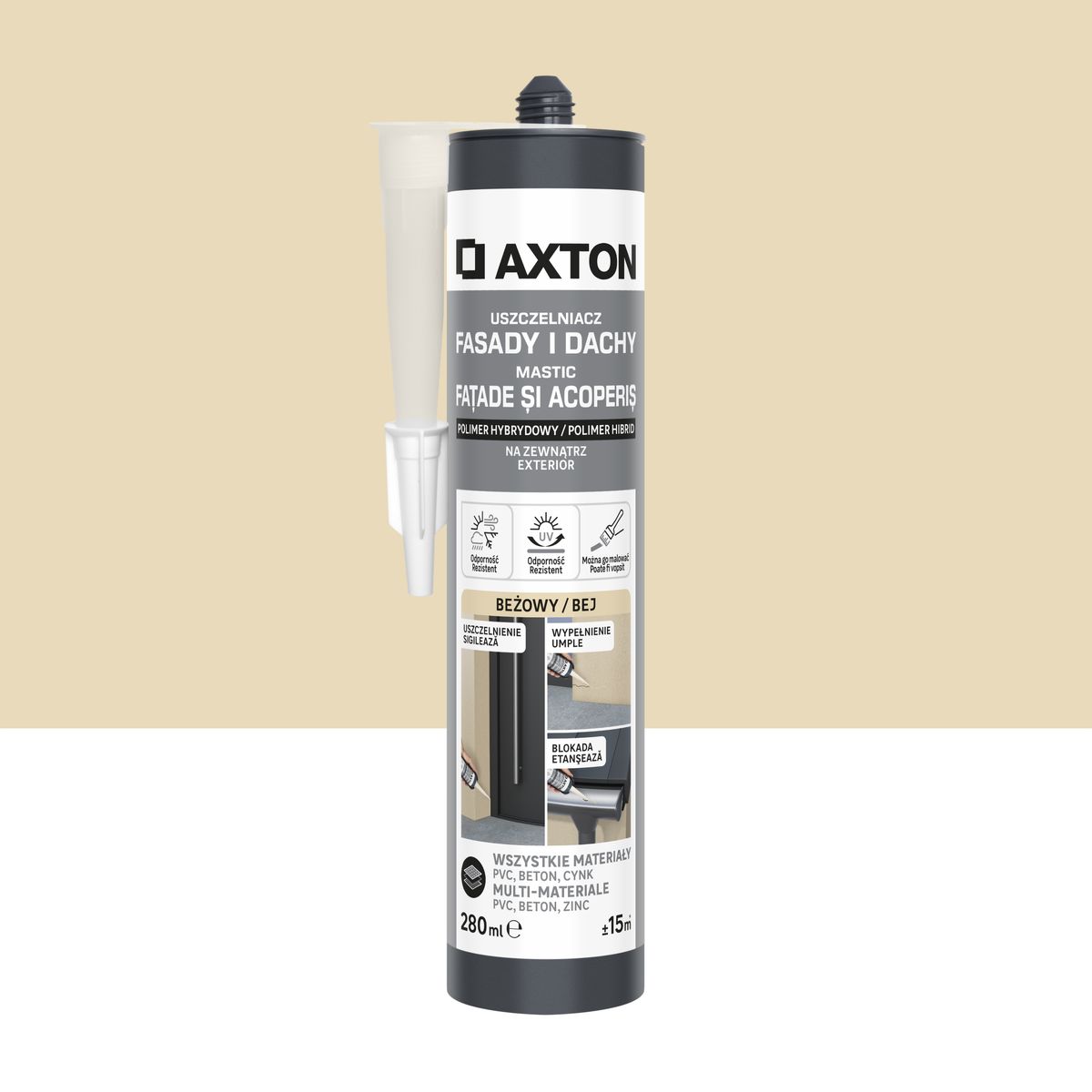 Uszczelniacz do fasad i dachów beżowy 280 ml Axton
