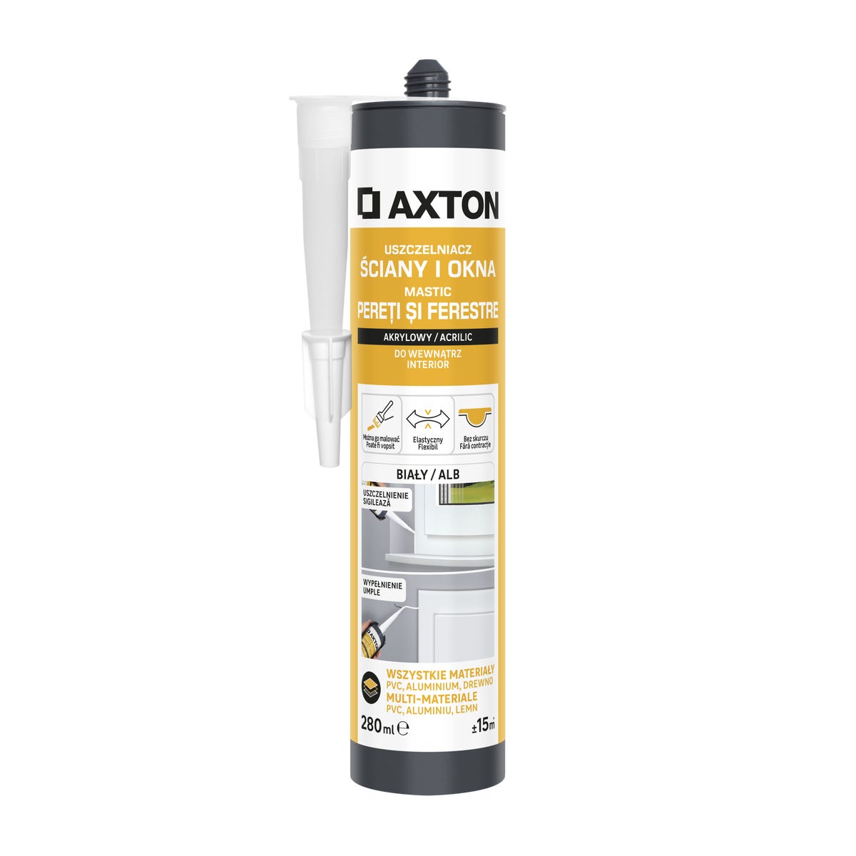 Akryl Ściany i Okna biały 280 ml Axton