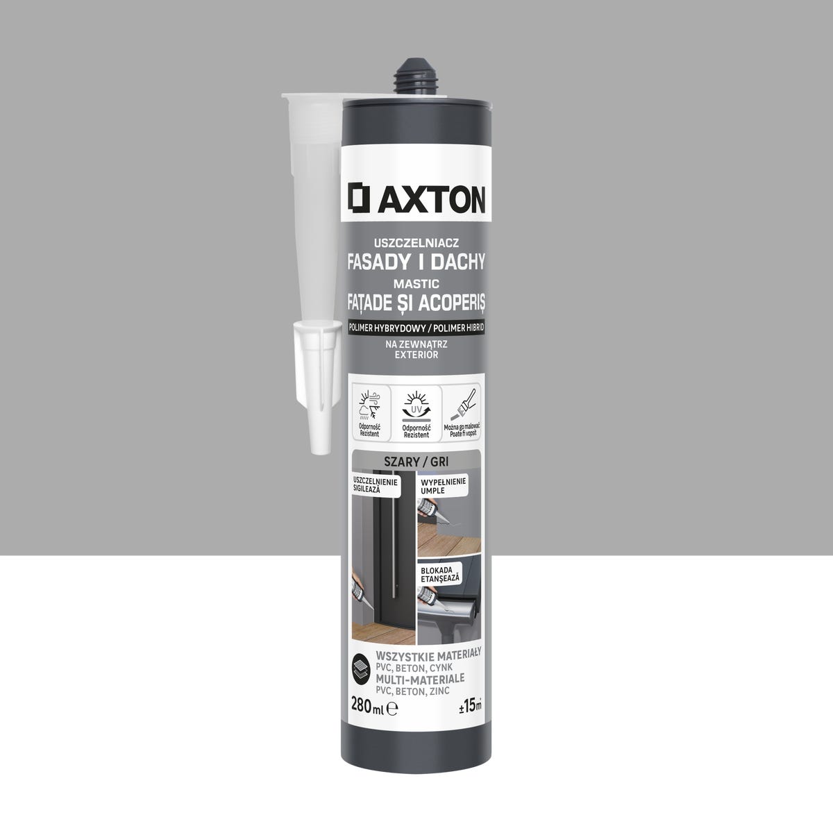 Uszczelniacz do fasad i dachów szary 280 ml Axton
