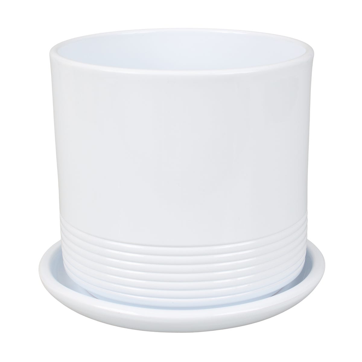 Cermax Doniczka ceramiczna z podstawką Rille śr.15cm biała