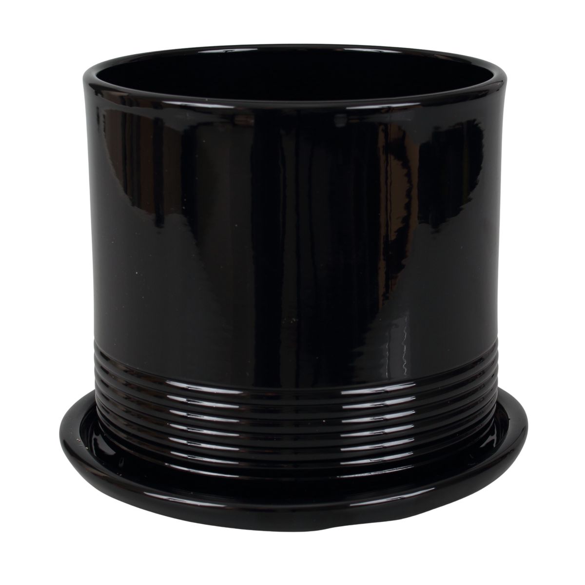 Cermax Doniczka ceramiczna z podstawką Rille śr.15cm czarna
