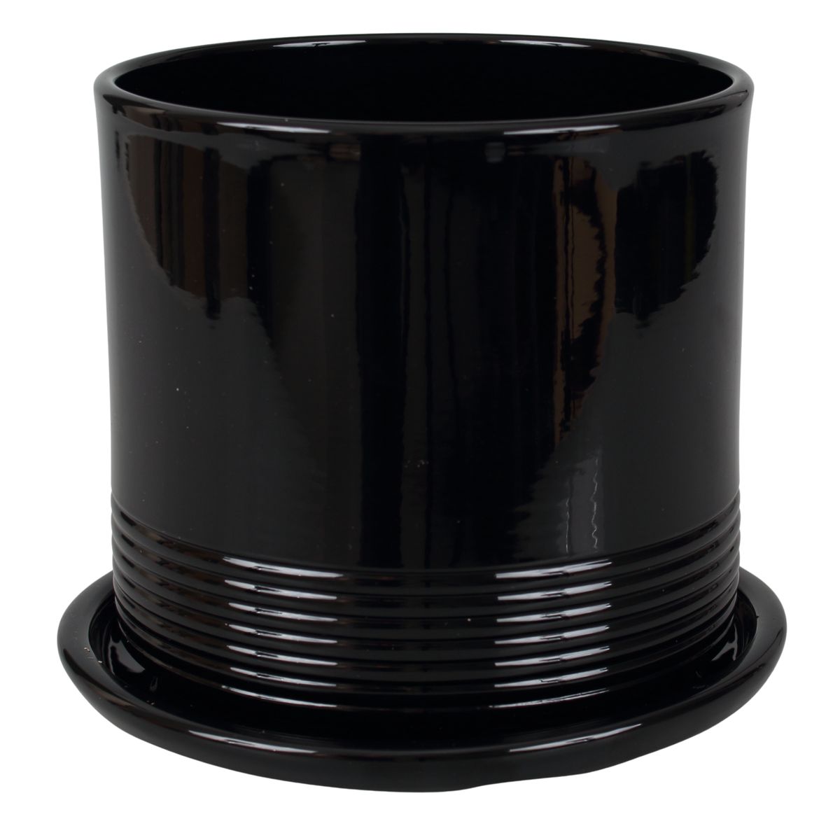 Cermax Doniczka ceramiczna z podstawką Rille śr.17cm czarna