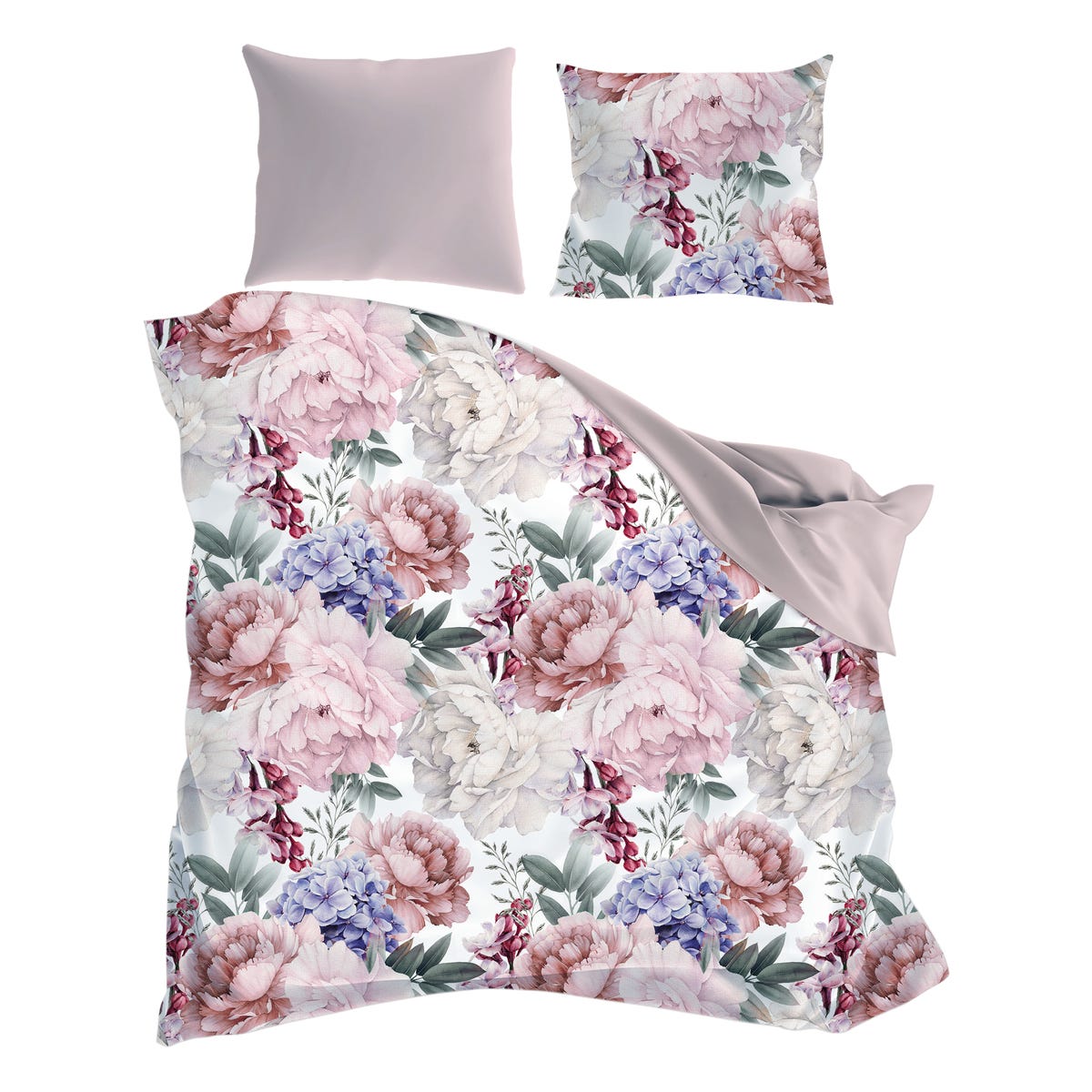 Pościel 200 x 220 cm Fashion satyna bawełniana Kwiaty beżowo-różowa