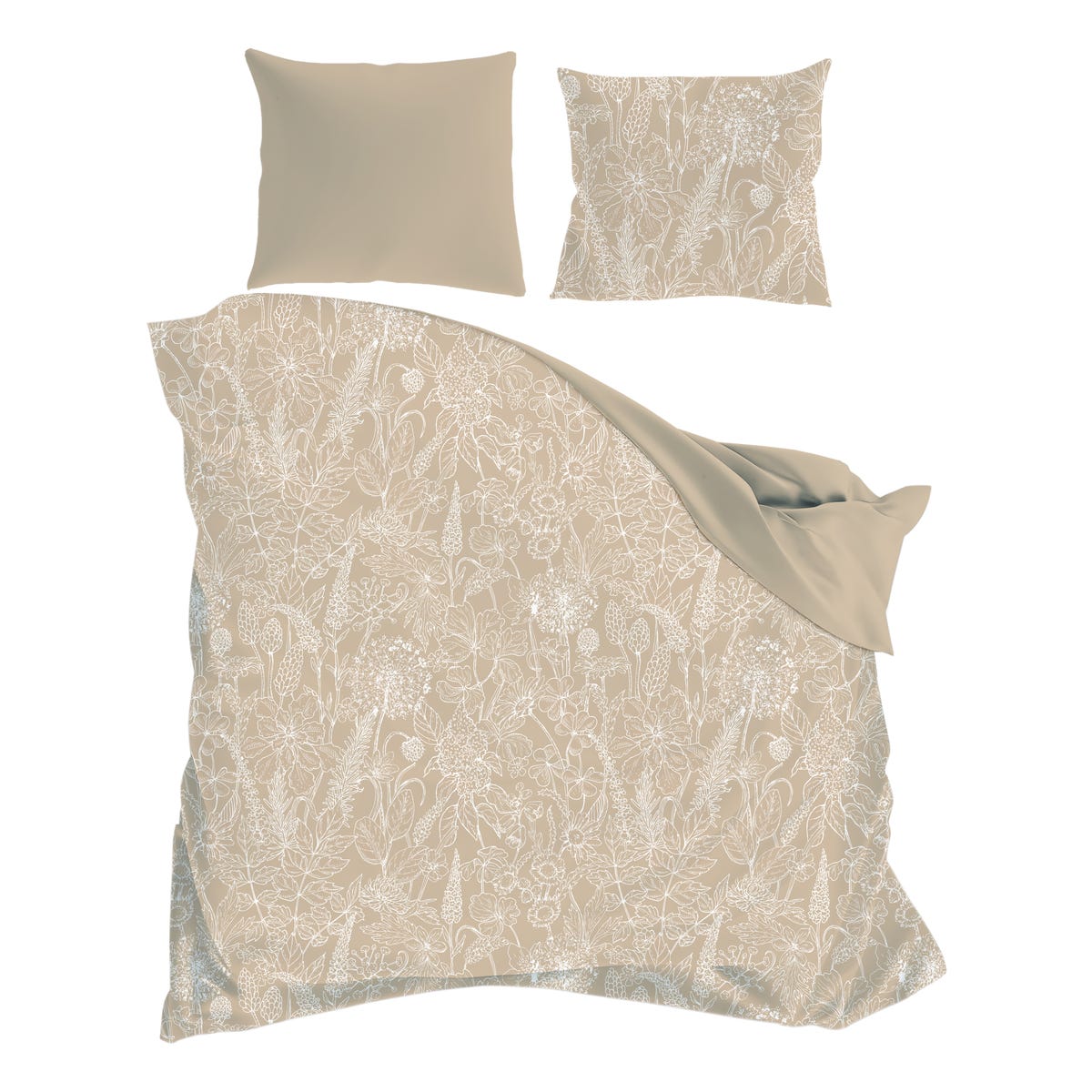 Pościel 160 x 200 cm bawełniana Kwiaty jasnobeżowa