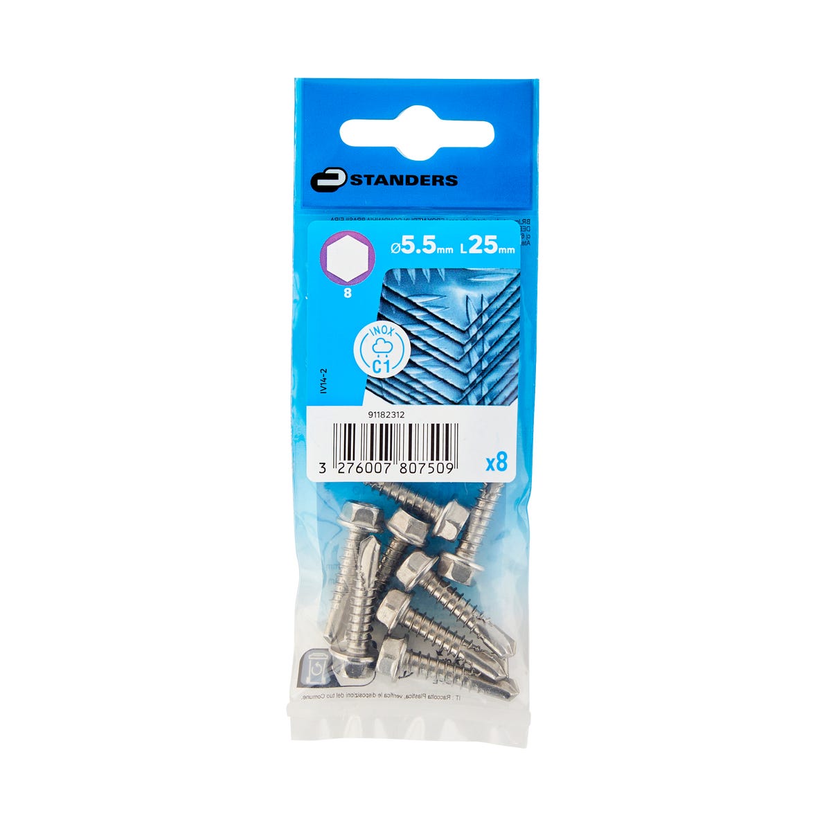 Standers Wkręt samowiercący 5.5x25 mm stal nierdzewna inox łeb sześciokątny HEX 8 sztuk