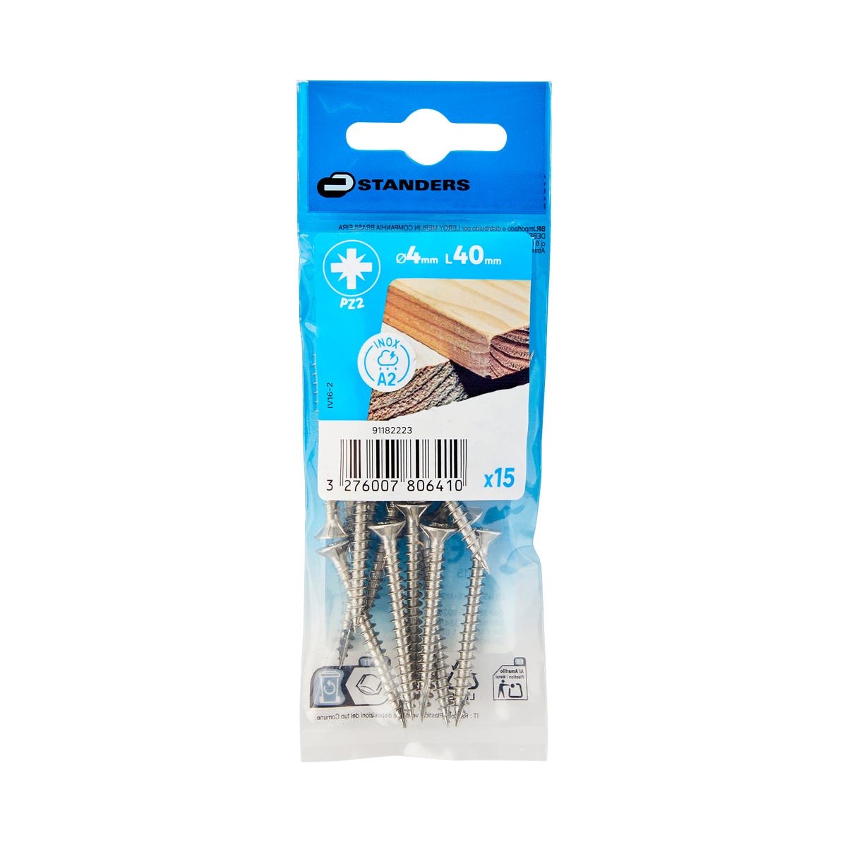 Standers Wkręt do drewna 4x40 mm stal nierdzewna A2 płaski łeb stożkowy Pozidriv 15 sztuk