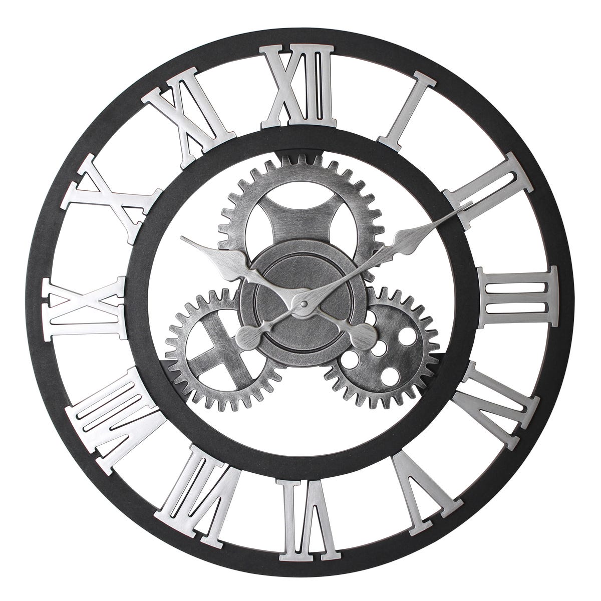 Zegar ścienny Nero śr. 58 cm czarno-srebrny z cichym mechanizmem