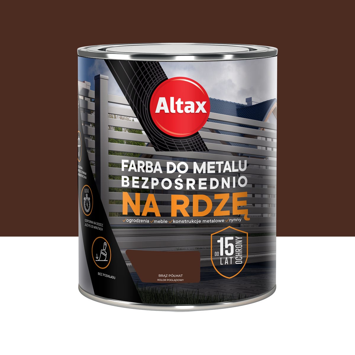 Farba do metalu na rdzę 0.75l brąz półmat Altax