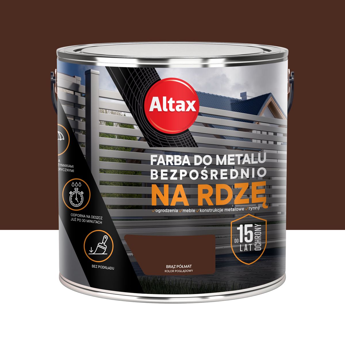 Farba do metalu na rdzę 2.5 l brąz półmat Altax