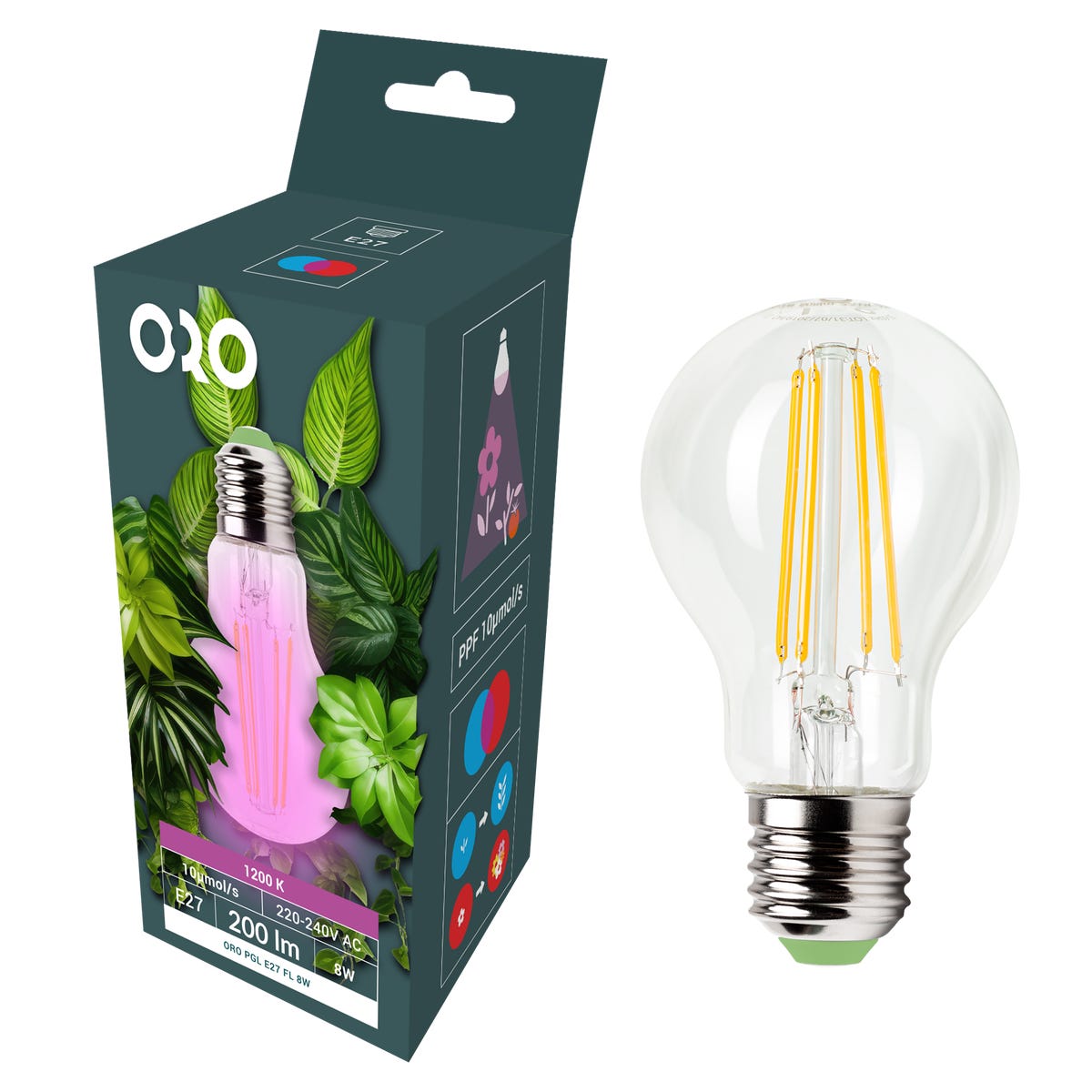 Żarówka LED do roślin E27 8 W 200 lm Oro