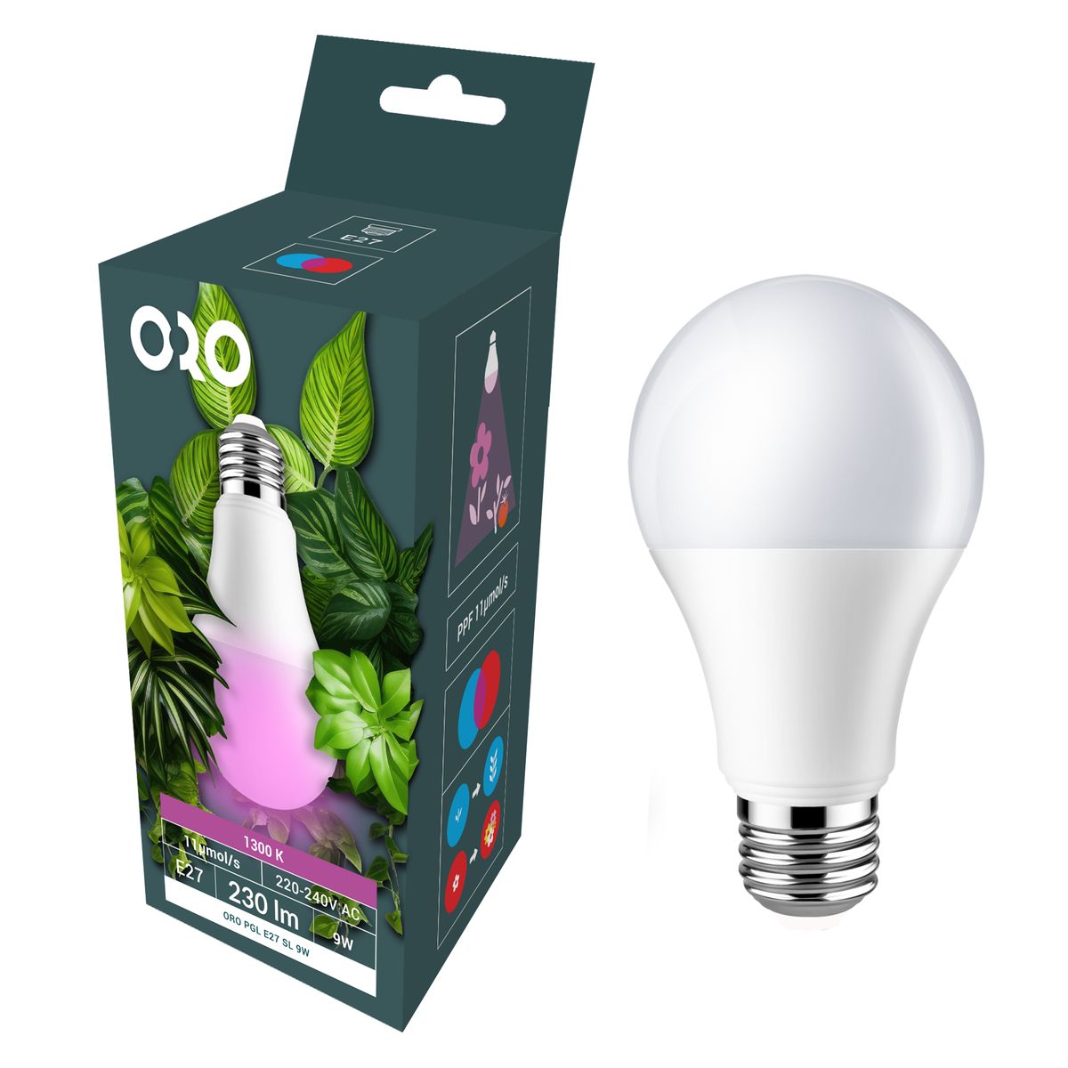 Żarówka LED do roślin E27 8 W 230 lm Oro