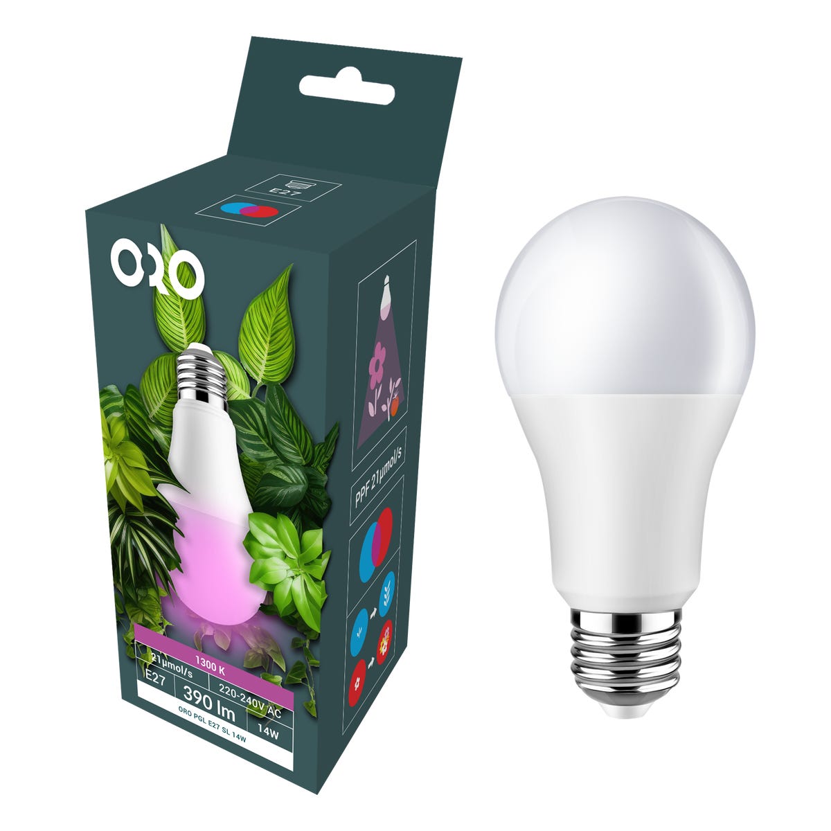 Żarówka LED do roślin E27 8 W 390 lm Oro