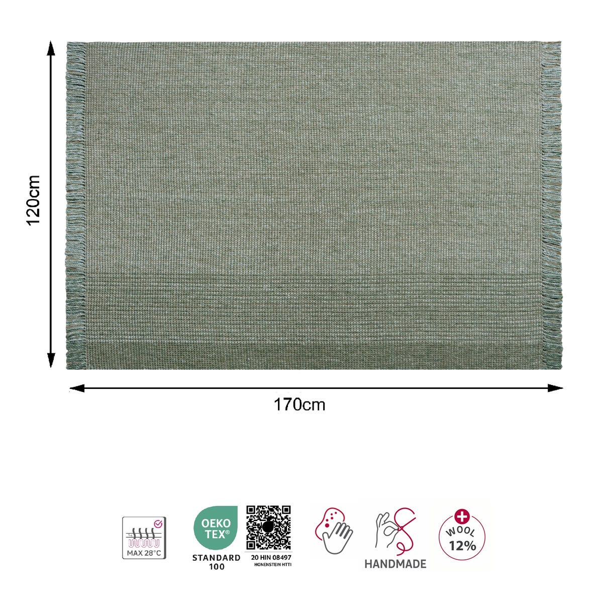 Dywan z frędzlami z juty Comfy zielony 120 x 170 cm Inspire