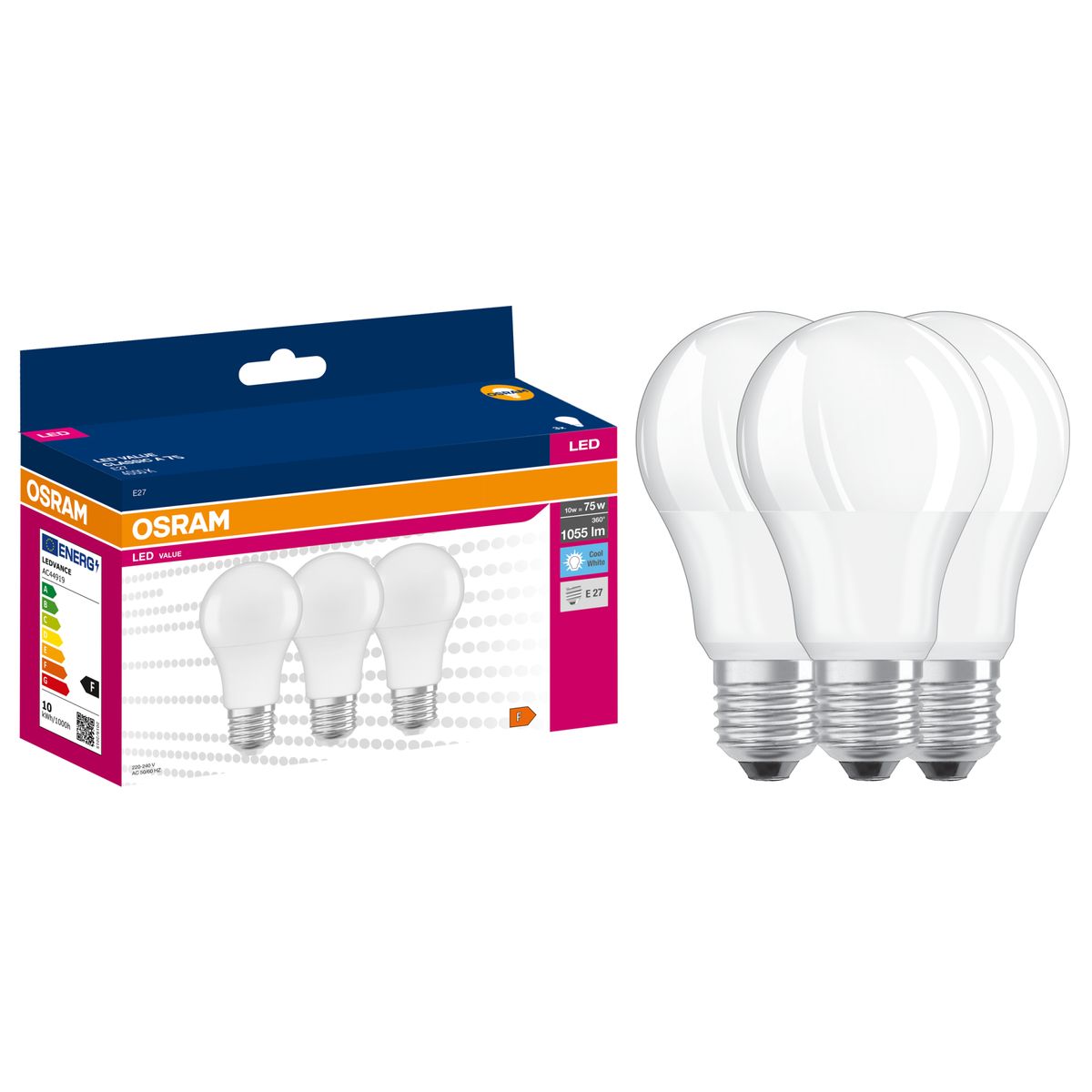Żarówka LED 3 szt. E27 10 W 1055 lm Neutralna biel Osram