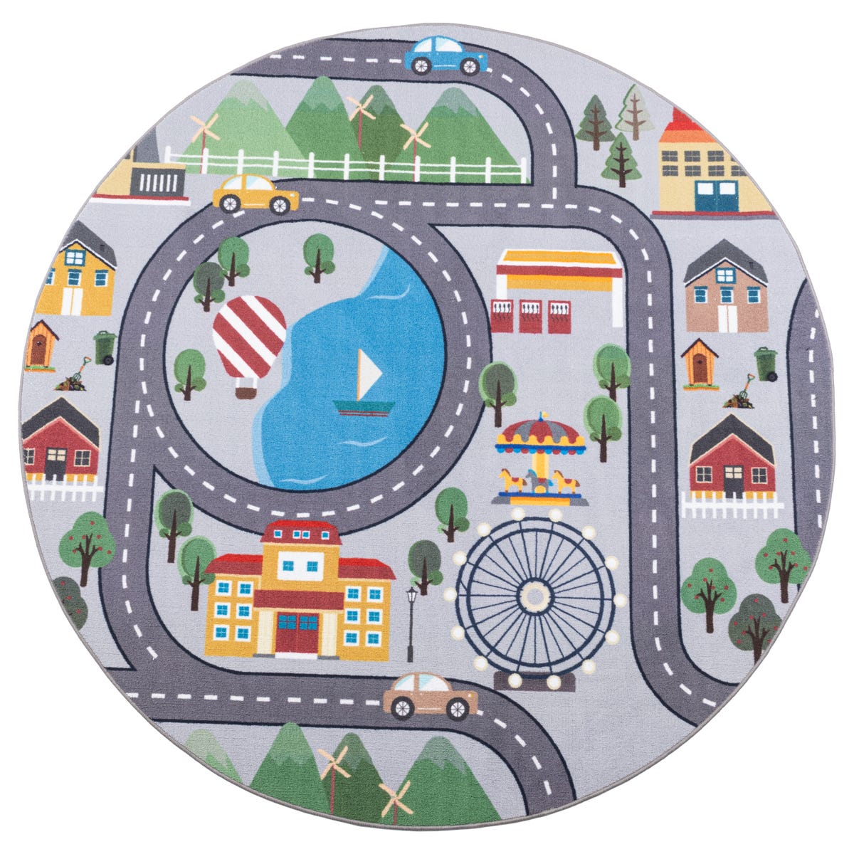 Dywan dziecięcy okrągły Ares Ulica szary śr. 160 cm antypoślizgowy