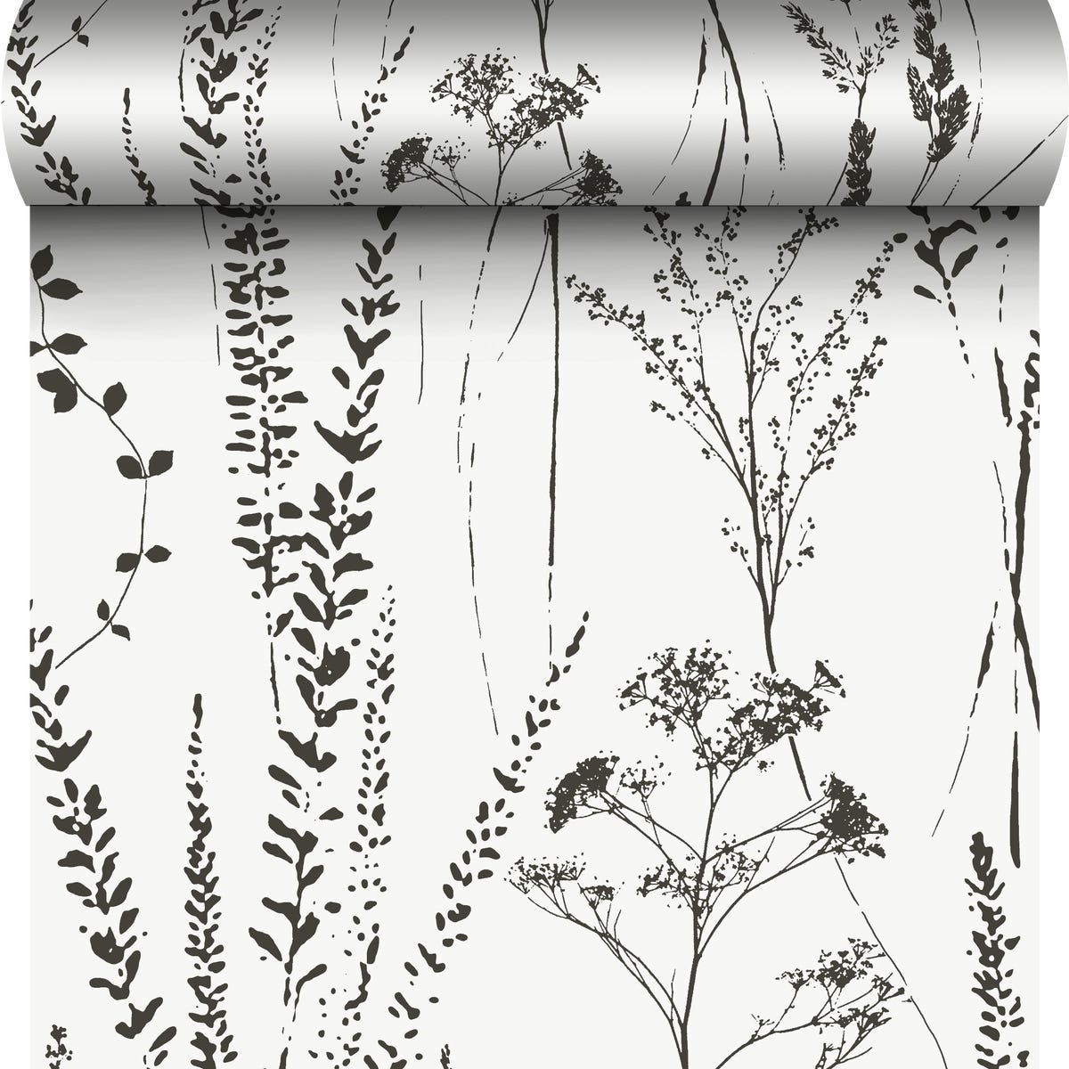 Tapeta Herbal Meadow Natura biało-czarna winylowa na flizelinie