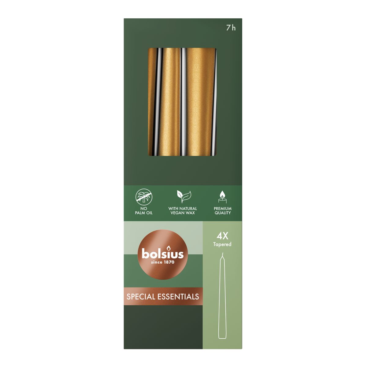 Świeca szpica złota metalic 4 szt. Bolsius