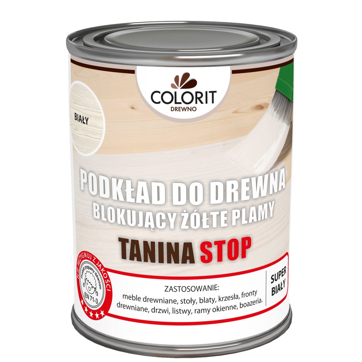Colorit Podkład do drewna blokujący żółte plamy Tanina Stop biały 0.75 l