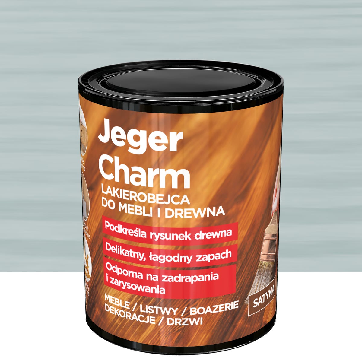 Lakierobejca do mebli i drewna Charm chłodny szary satyna 0.75 l Jeger