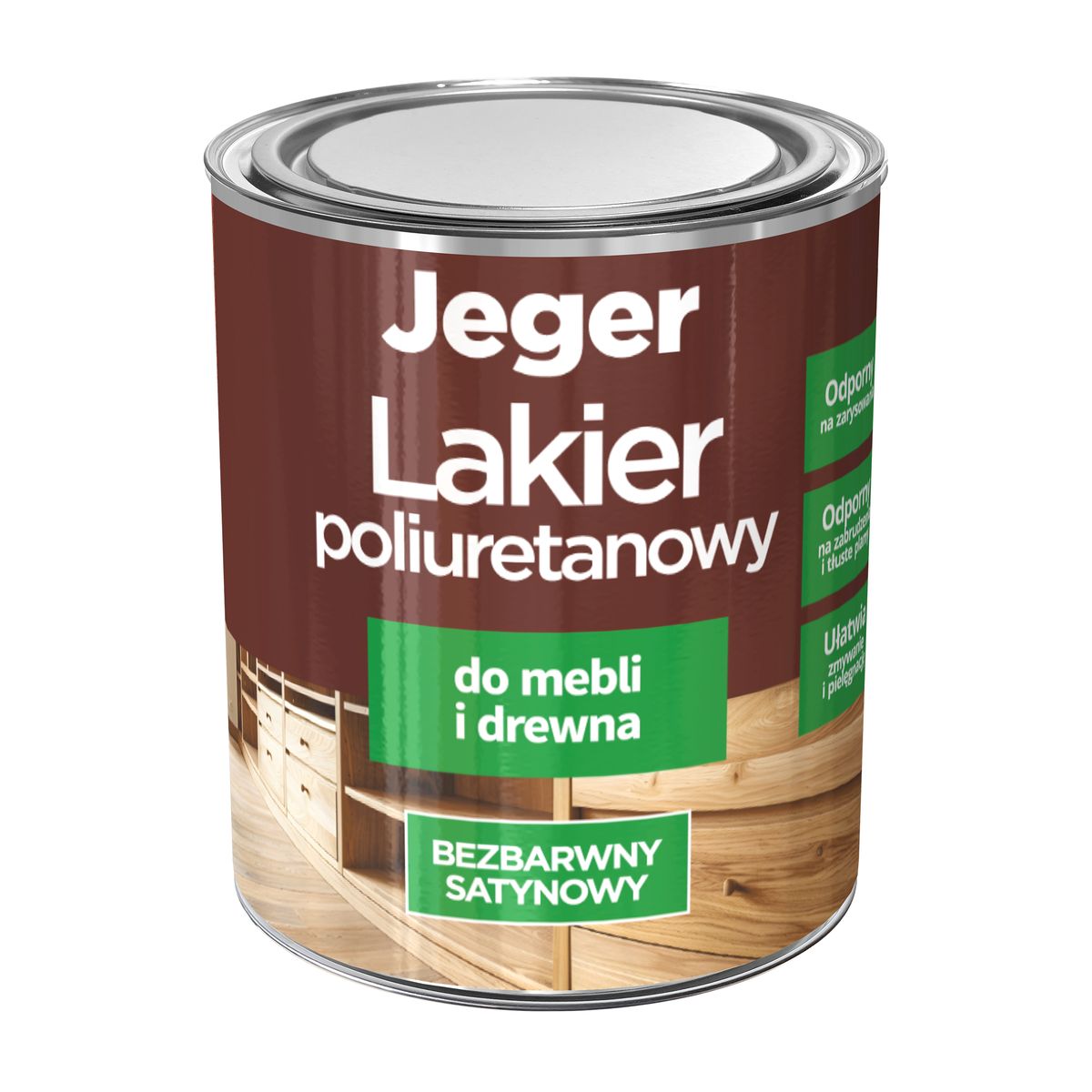 Lakier poliuretanowy do mebli i drewna bezbarwny półmat 0.5 l Jeger