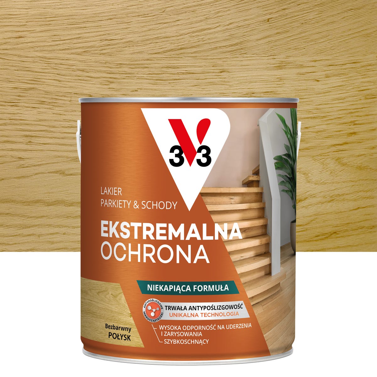Lakier do parkietu i schodów bezbarwny połysk 2.5 l V33