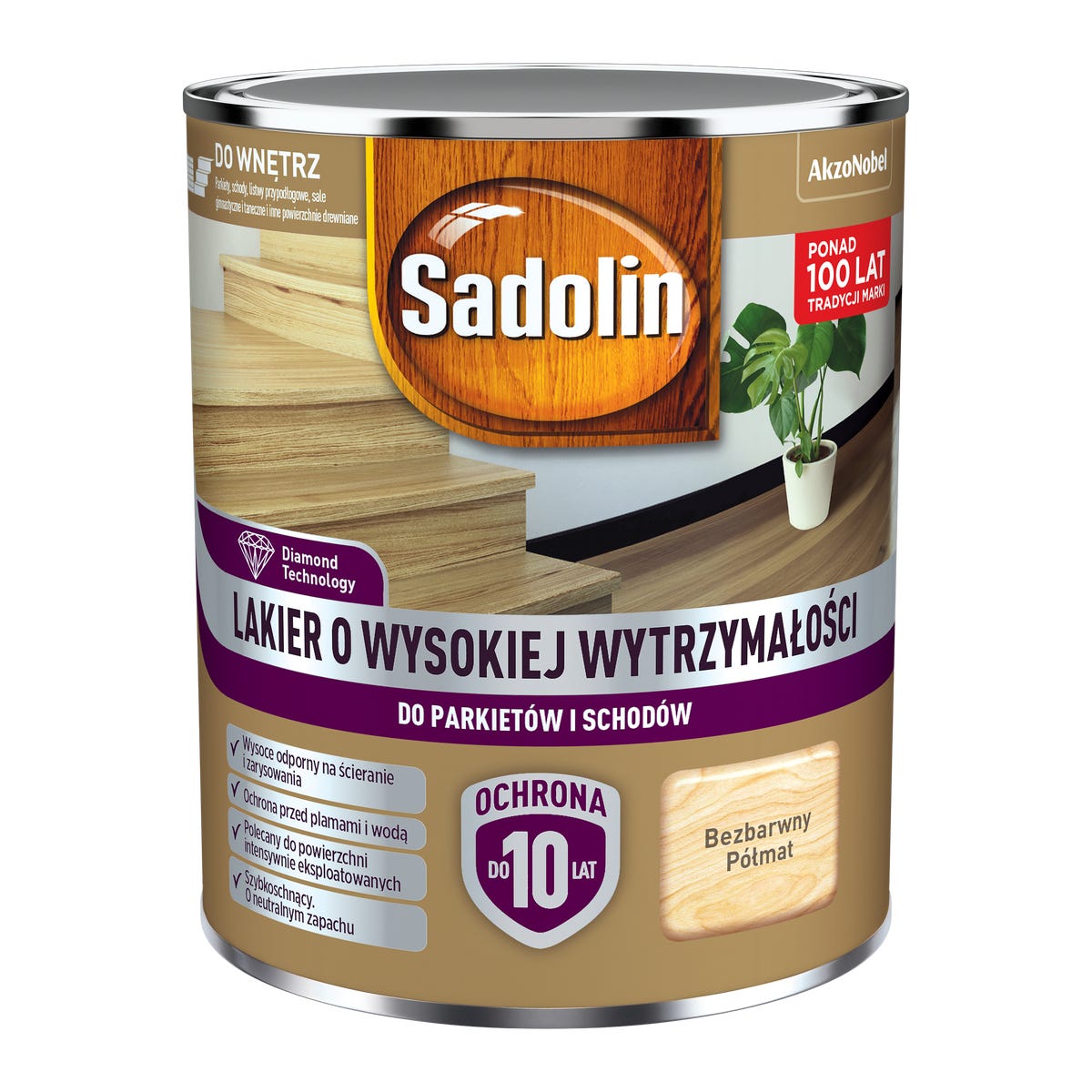 Lakier do parkietu i schodów wysoka wytrzymałość bezbarwny półmat 0.7 l Sadolin