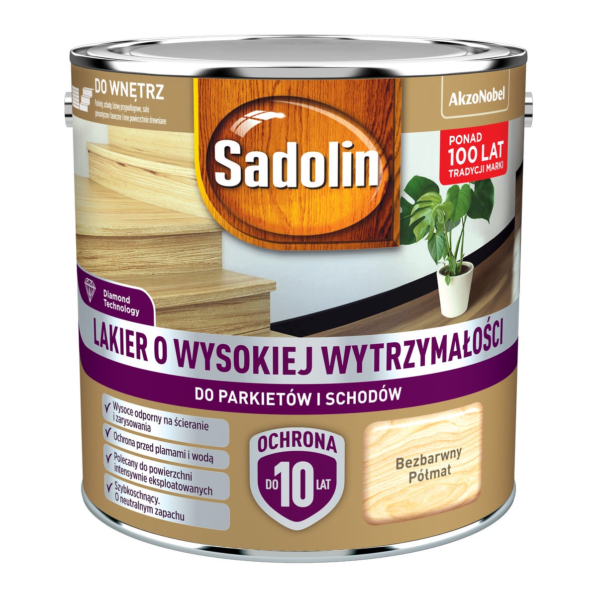 Lakier do parkietu i schodów wysoka wytrzymałość bezbarwny półmat 2.5 l Sadolin
