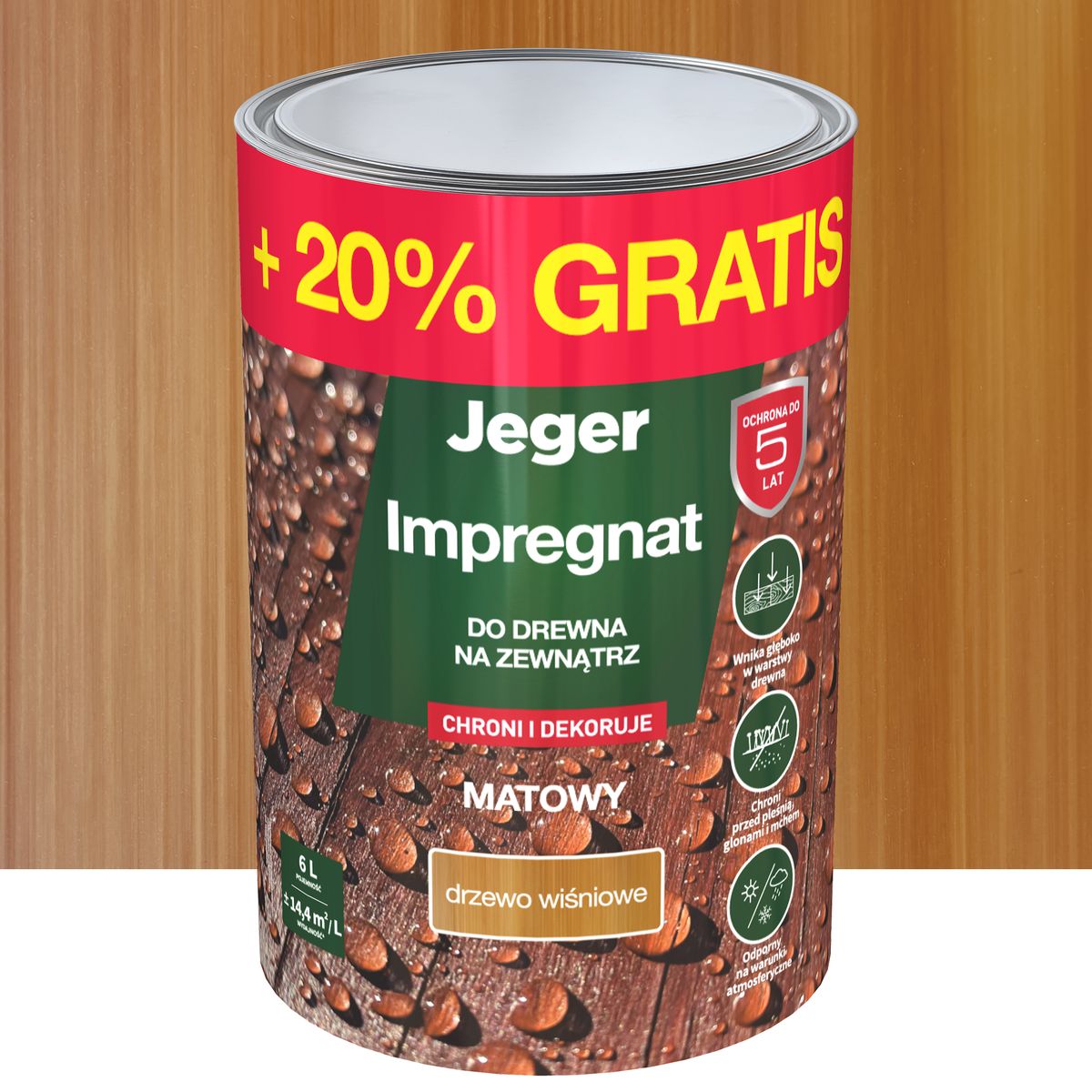 Impregnat do drewna dekoracyjny drzewo wiśniowe 5 l + 20% gratis Jeger