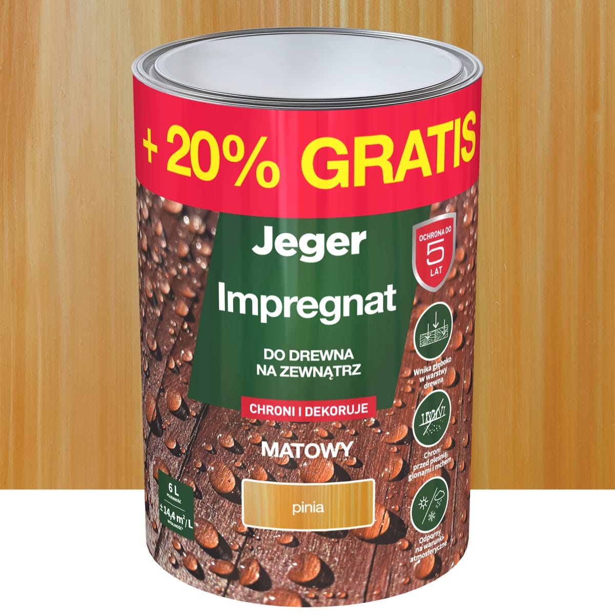 Impregnat do drewna dekoracyjny pinia 5 l + 20% gratis Jeger