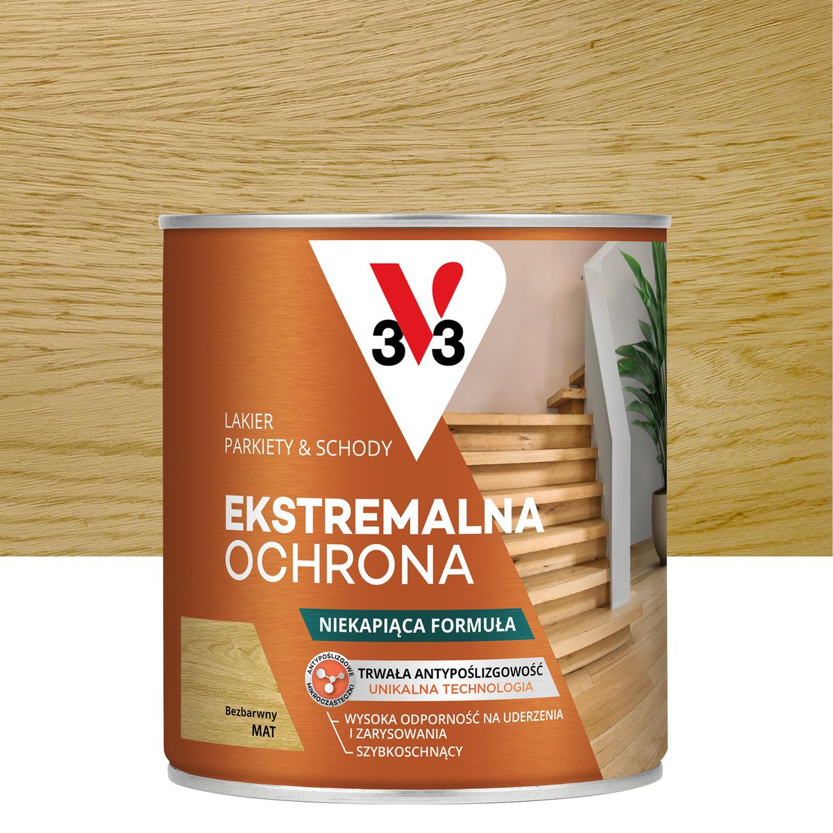 Lakier do parkietu i schodów bezbarwny mat 0.75 l V33