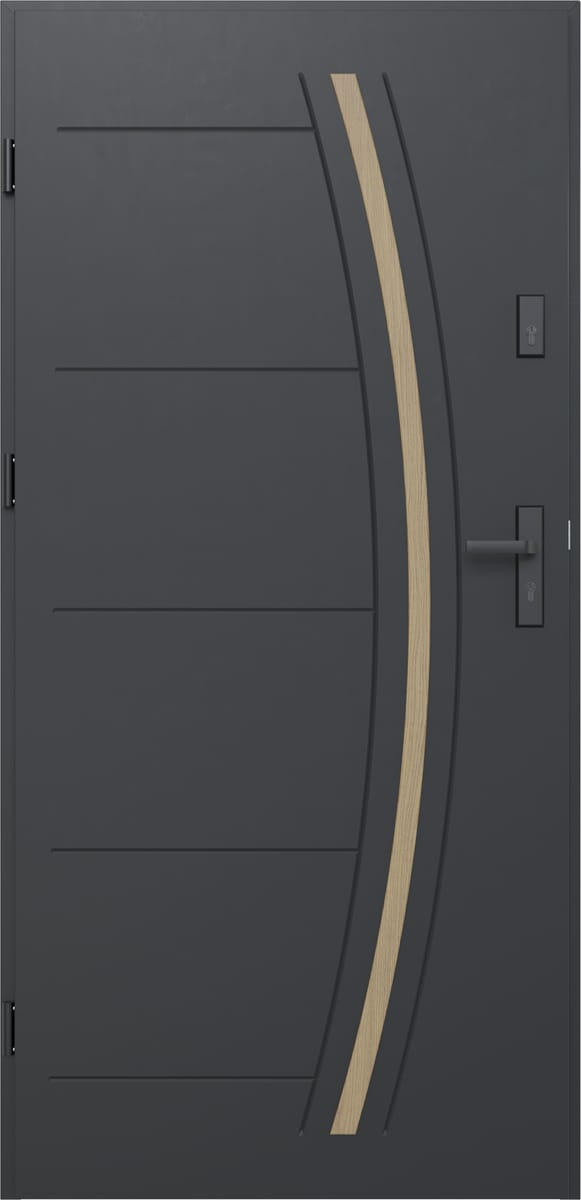 O.K.DOORS Drzwi stalowe zewnętrzne wejściowe Wooden Eco 68 czarne 80 lewe