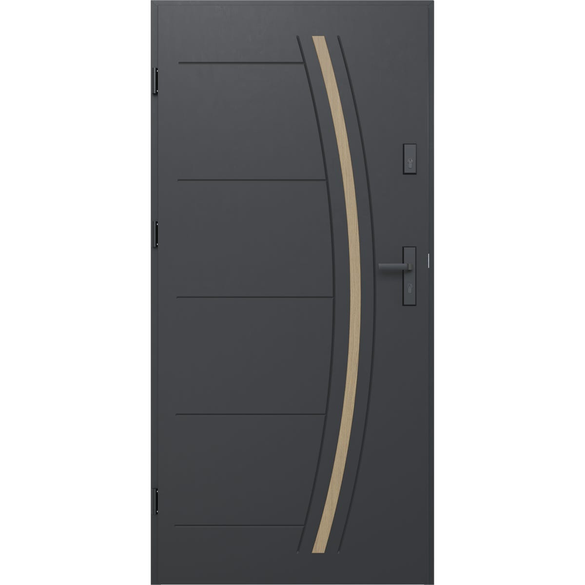 O.K.DOORS Drzwi stalowe zewnętrzne wejściowe Wooden Eco 68 czarne 90 lewe