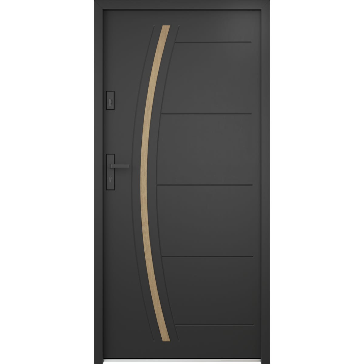 O.K.DOORS Drzwi stalowe zewnętrzne wejściowe Wooden Eco 68 czarne 90 prawe