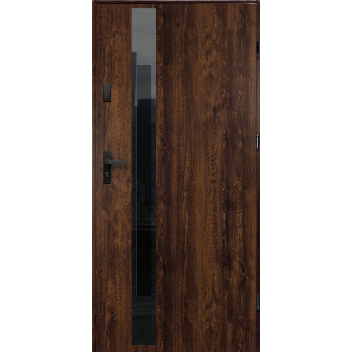 O.K.DOORS Drzwi zewnętrzne wejściowe z szybą Glasso BL68 orzechowe 90 prawe