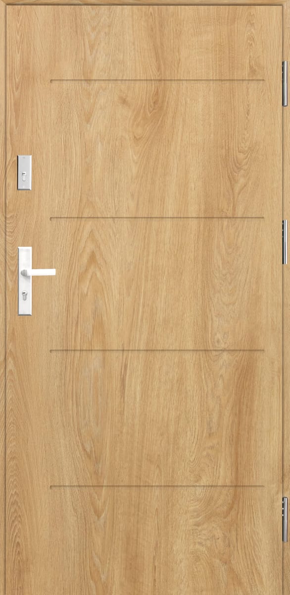 SPLENDOOR Drzwi stalowe zewnętrzne wejściowe antywłamawiowe RC2 Komo Acoustic dąb naturalny 80 prawe