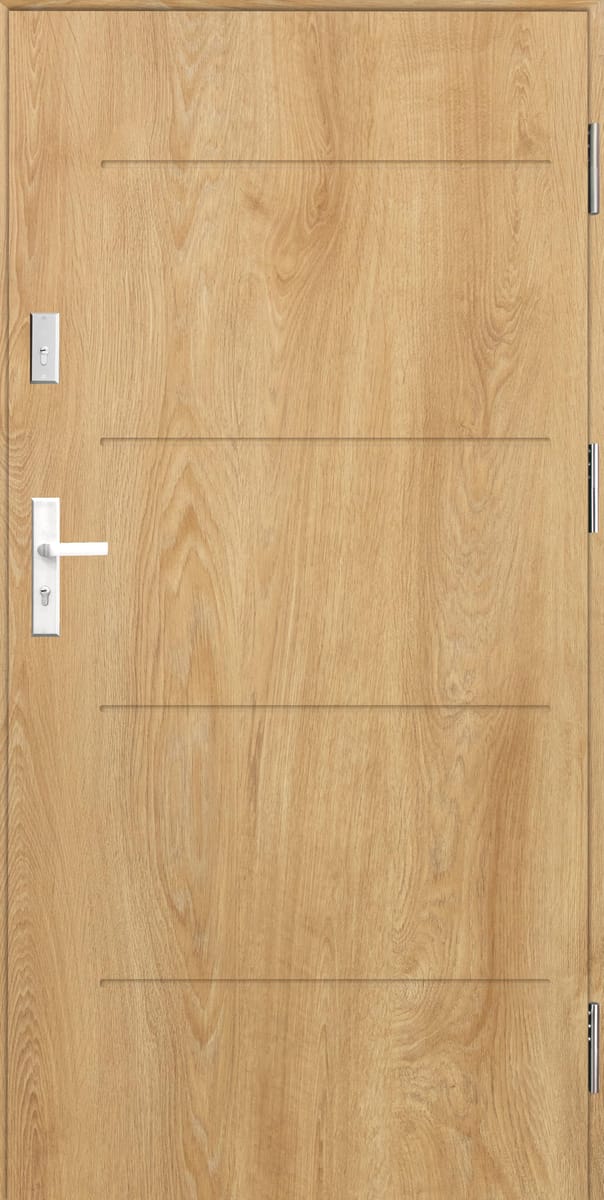 SPLENDOOR Drzwi stalowe zewnętrzne wejściowe antywłamawiowe RC2 Komo Acoustic dąb naturalny 90 prawe