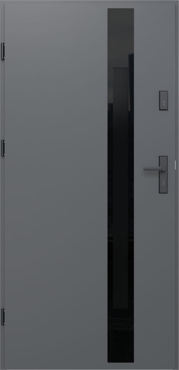 O.K.DOORS Drzwi stalowe zewnętrzne wejściowe Glasso Black 68 antracytowe 90 lewe