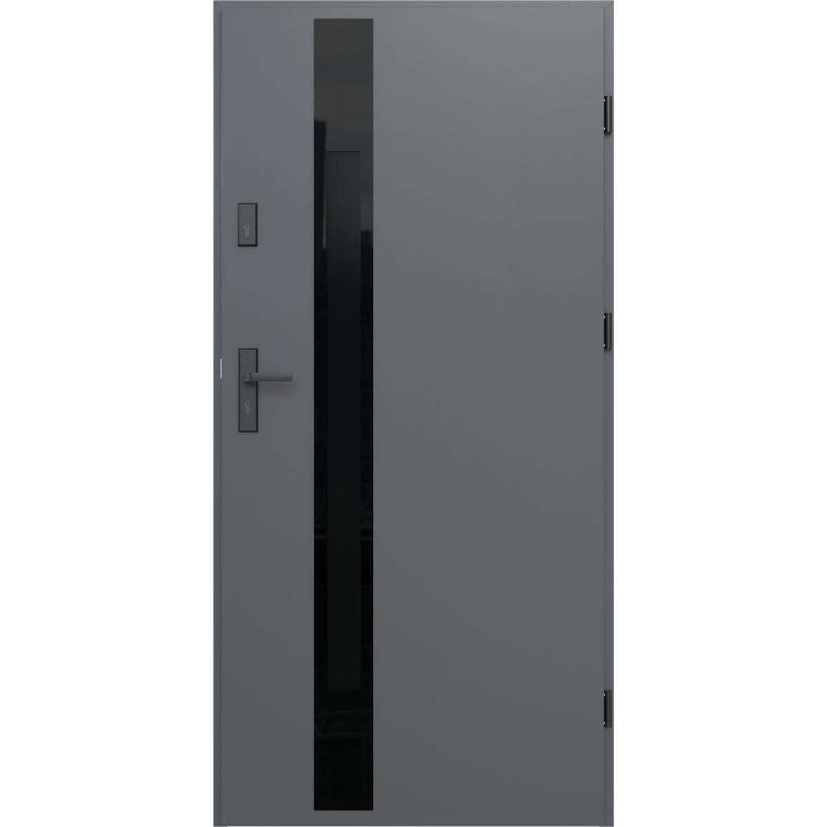 O.K.DOORS Drzwi stalowe zewnętrzne wejściowe Glasso Black 68 antracytowe 90 prawe