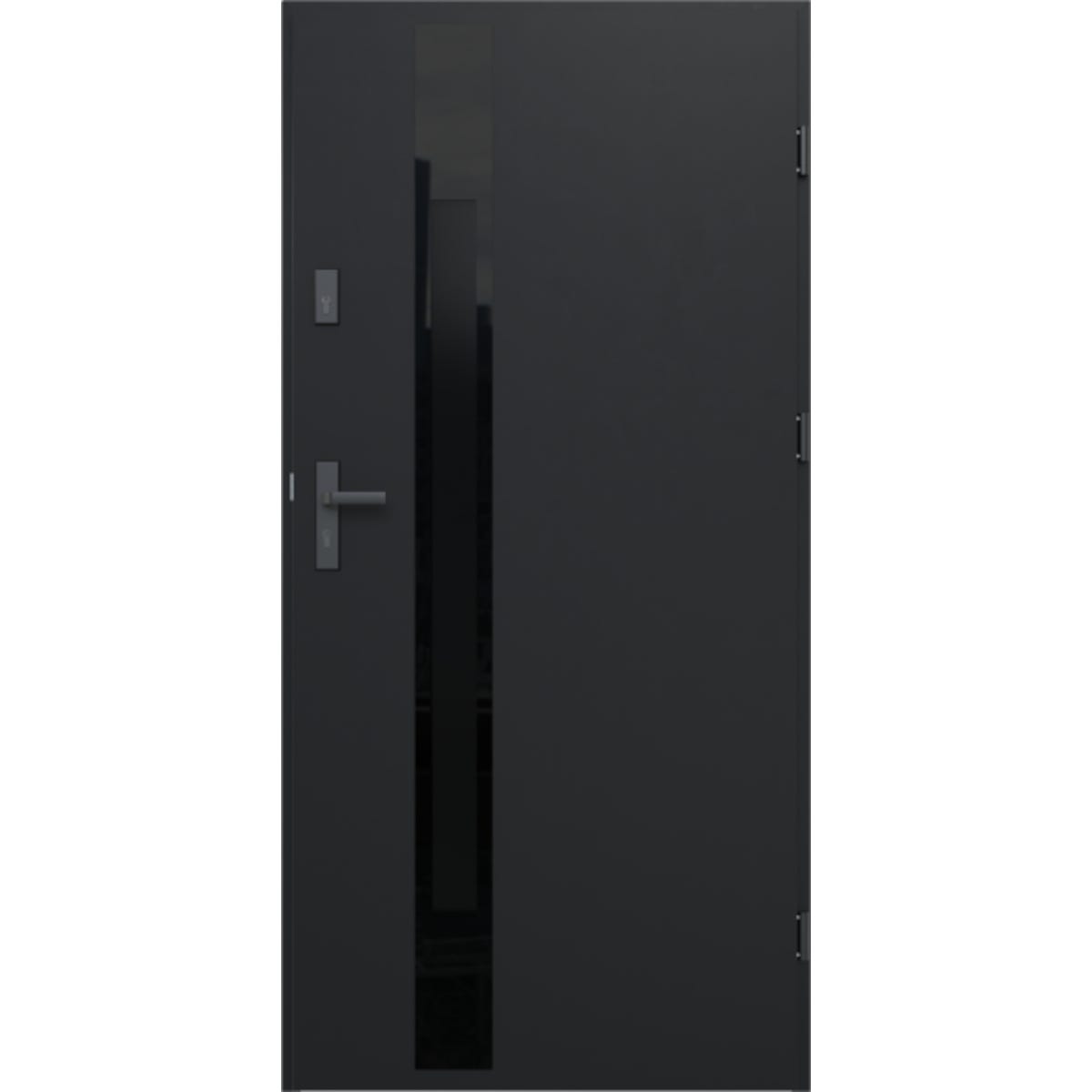 O.K.DOORS Drzwi stalowe zewnętrzne wejściowe Glasso Black 68 Anoda czarne 80 prawe