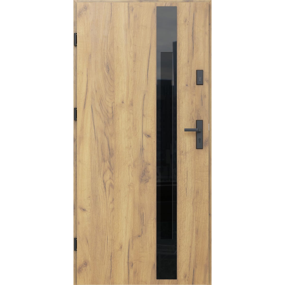 O.K.DOORS Drzwi stalowe zewnętrzne wejściowe Glasso Black 68 Grands 80 lewe