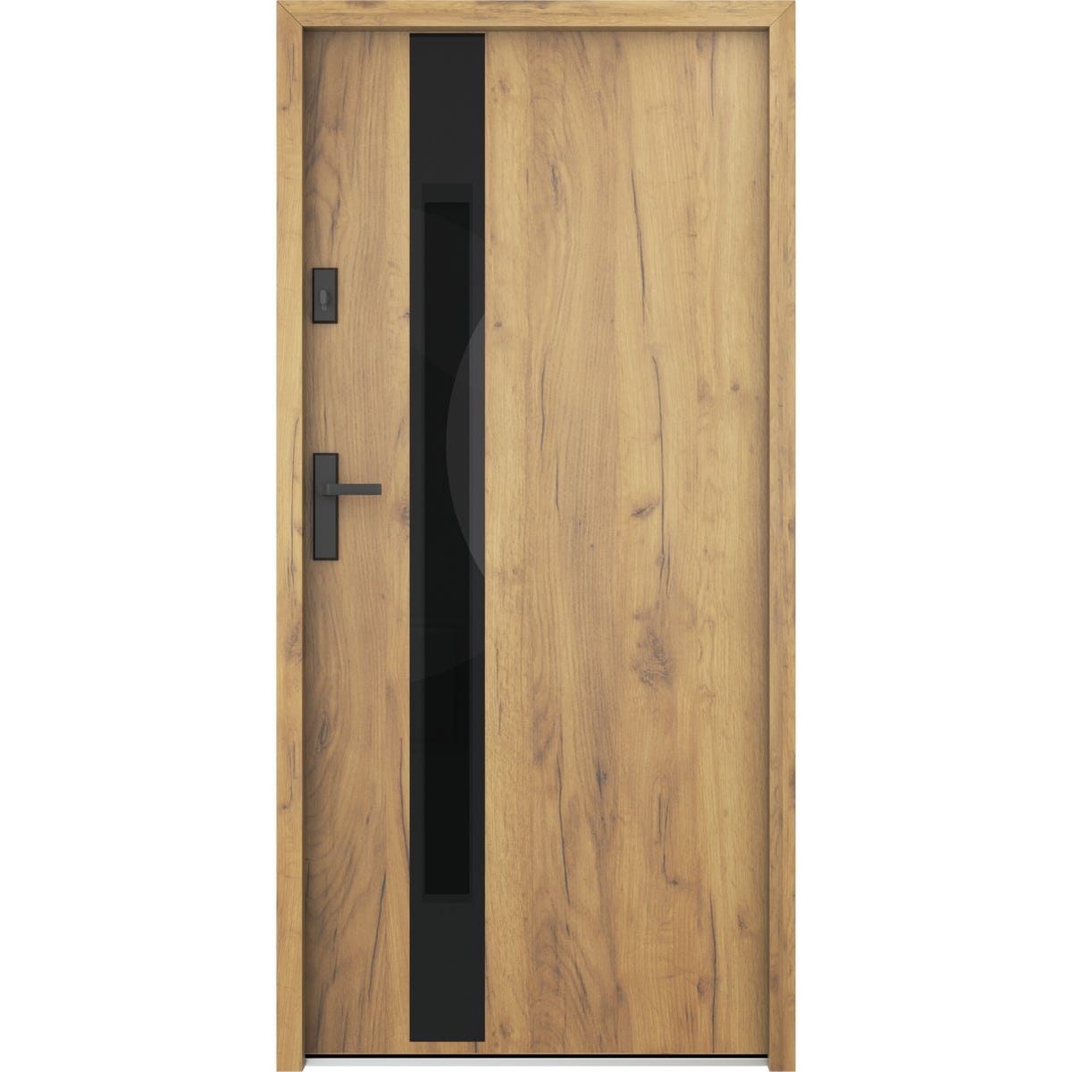 O.K.DOORS Drzwi stalowe zewnętrzne wejściowe Glasso Black 68 Grands 80 prawe