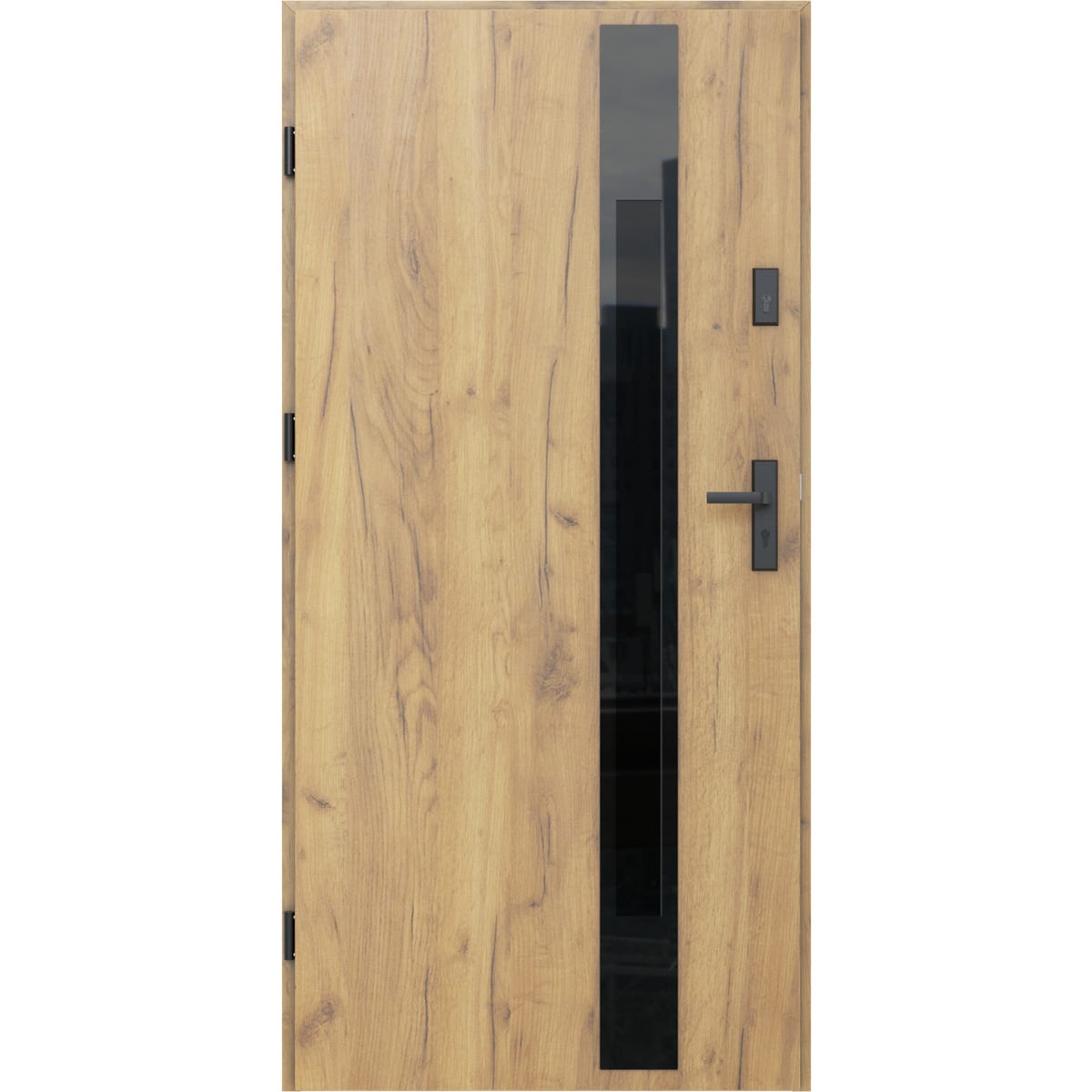 O.K.DOORS Drzwi stalowe zewnętrzne wejściowe Glasso Black 68 Grands 90 lewe